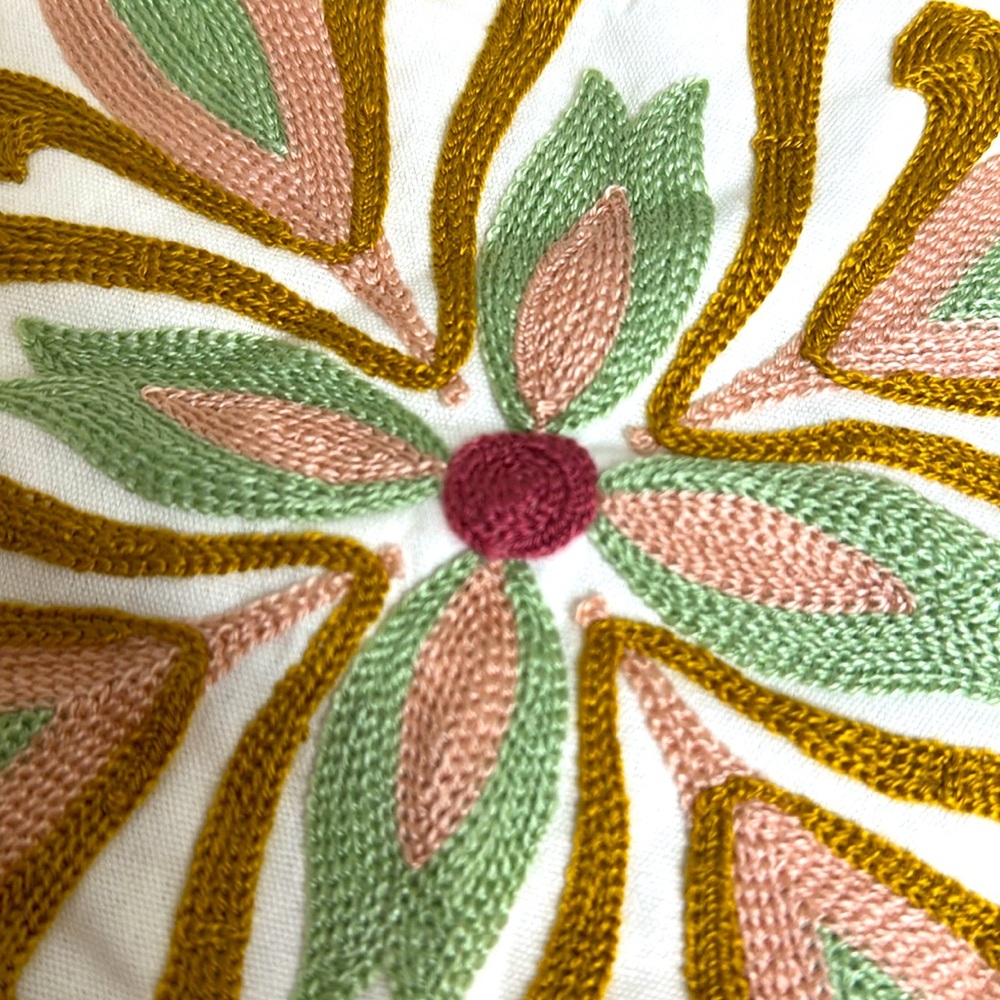 Pink Floral Embroidered Decorative Cloth Throw Pillow 16”x16” Set of Two - Picture 4 of 5
